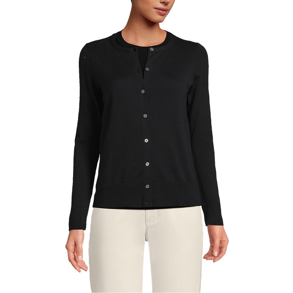 Lands’end Women's Fine Gauge Cotton Cardigan Sweater navy blue cardigan